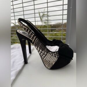 NWOT Christian Dior Black/White Ribbon Platform Sandals Women's EU 37.5 US 7.5